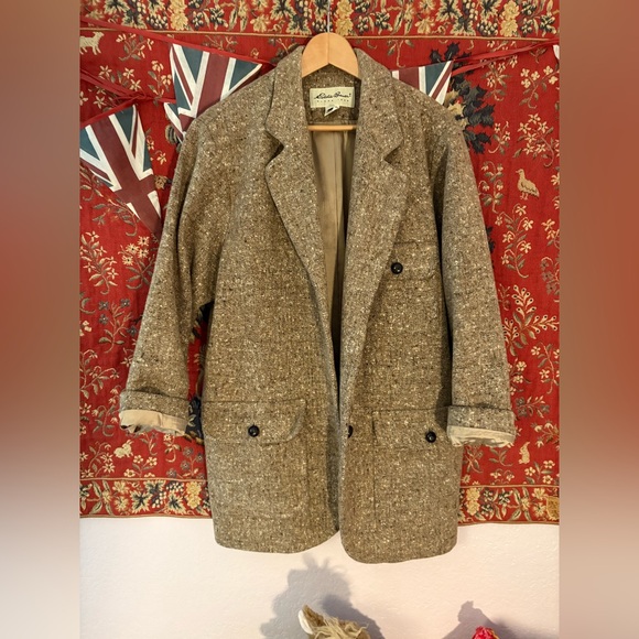 Eddie Bauer Jackets & Blazers - Oversized Wool Tweed Women’s Winter Coat Retro Style Beige Neutral Tan Classic
